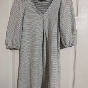 LOFT Gray Striped Long Sleeve Dress